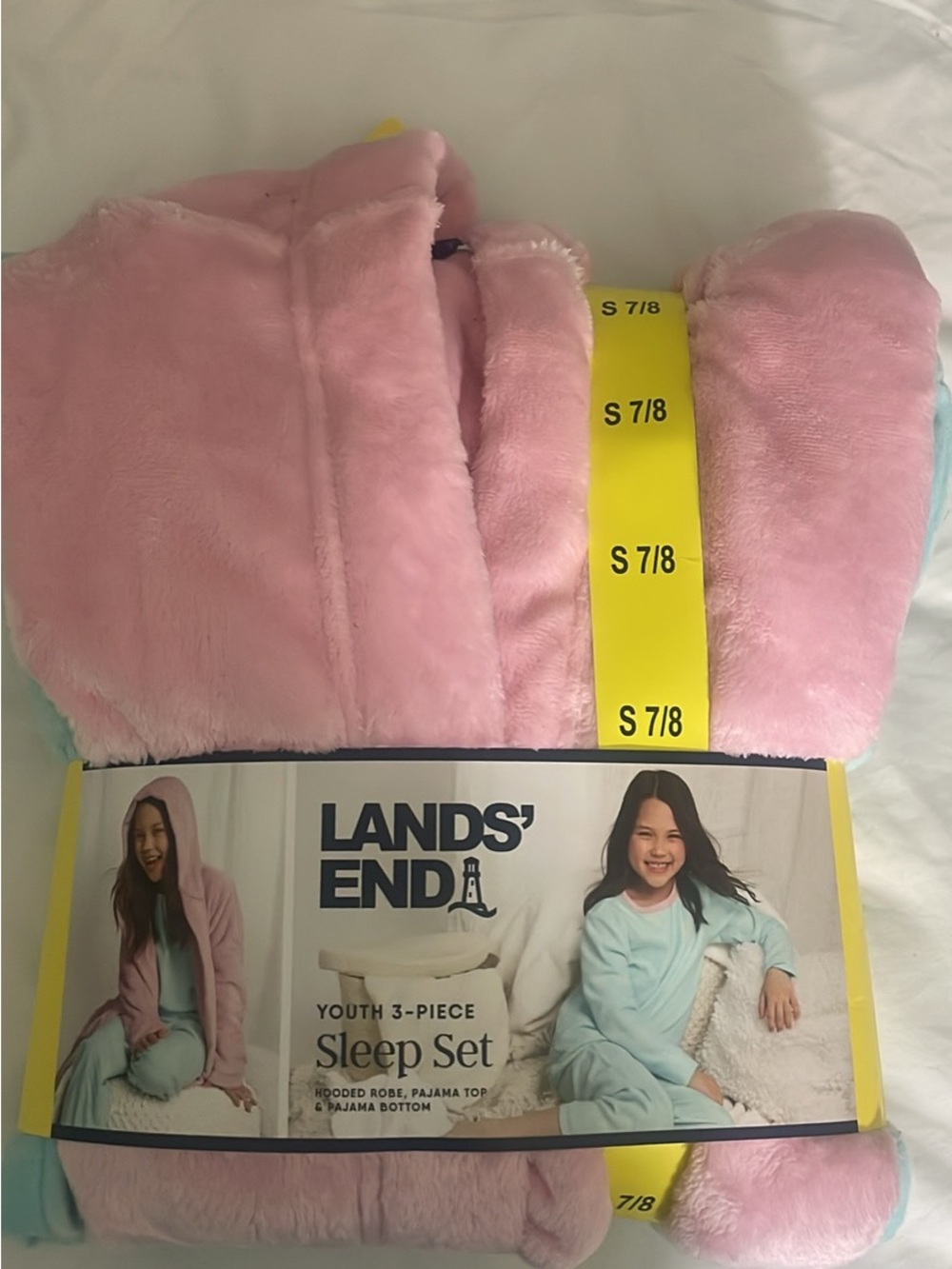 Lands' End Youth 3-Piece Sleep Set in Pastel Pink & Light Blue